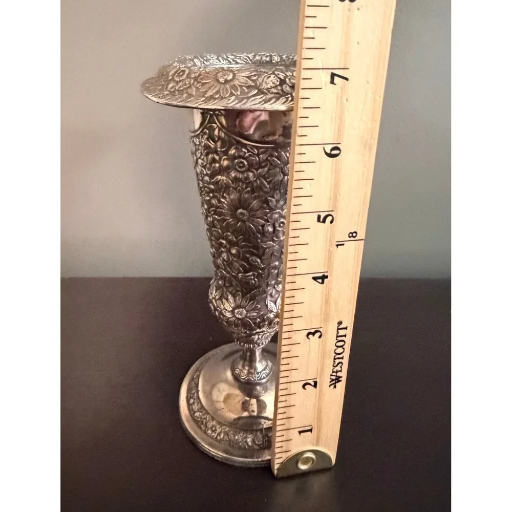 Antique Jennings Brothers JB 2599 Silverplate Floral Art Nouveau Trumpet Vase